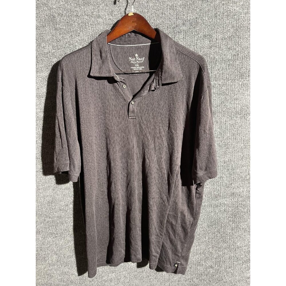 Nat Nast Polo Shirt Mens 2XL Gray Modal Blend Textured Short Sleeve Knit Casual